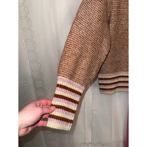 DESIGN365 Women's Striped Knit Sweater Long Sleeve Crew Neck Brown Pink Size M - Picture 3 of 8